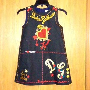 BLaCK "DOLCE GABBANA" ReD/YeLLoW stitch flowers & hearts design sleeveless dress